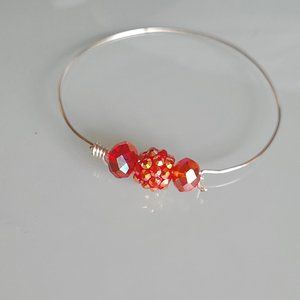 Handmade silver-plated bracelet with recycled glass beads from vintage jewelry
